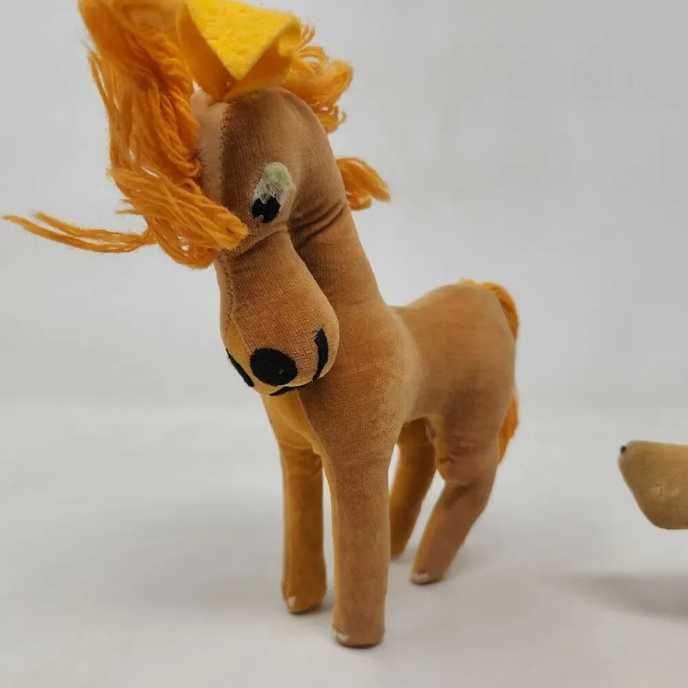 VINTAGE JAPAN PLUSH PRIZE BROWN HORSE SPOTTED DACHSUND ANIMAL TOY DOLL FELT EYES